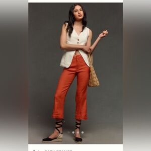 Anthropologie Maeve 70’s Linen crop slim pants 31